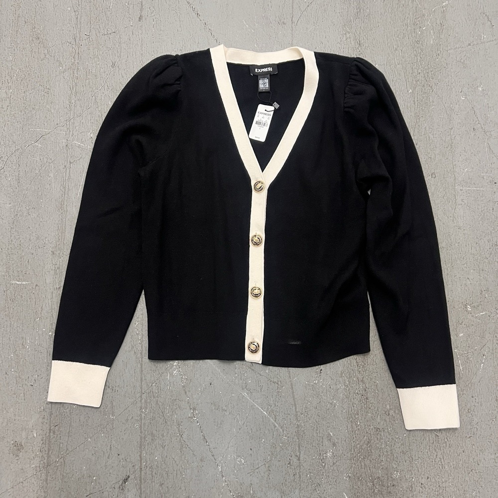 Express Women's Large Black White Colorblock V-Neck Sweater Knit Pullover‎